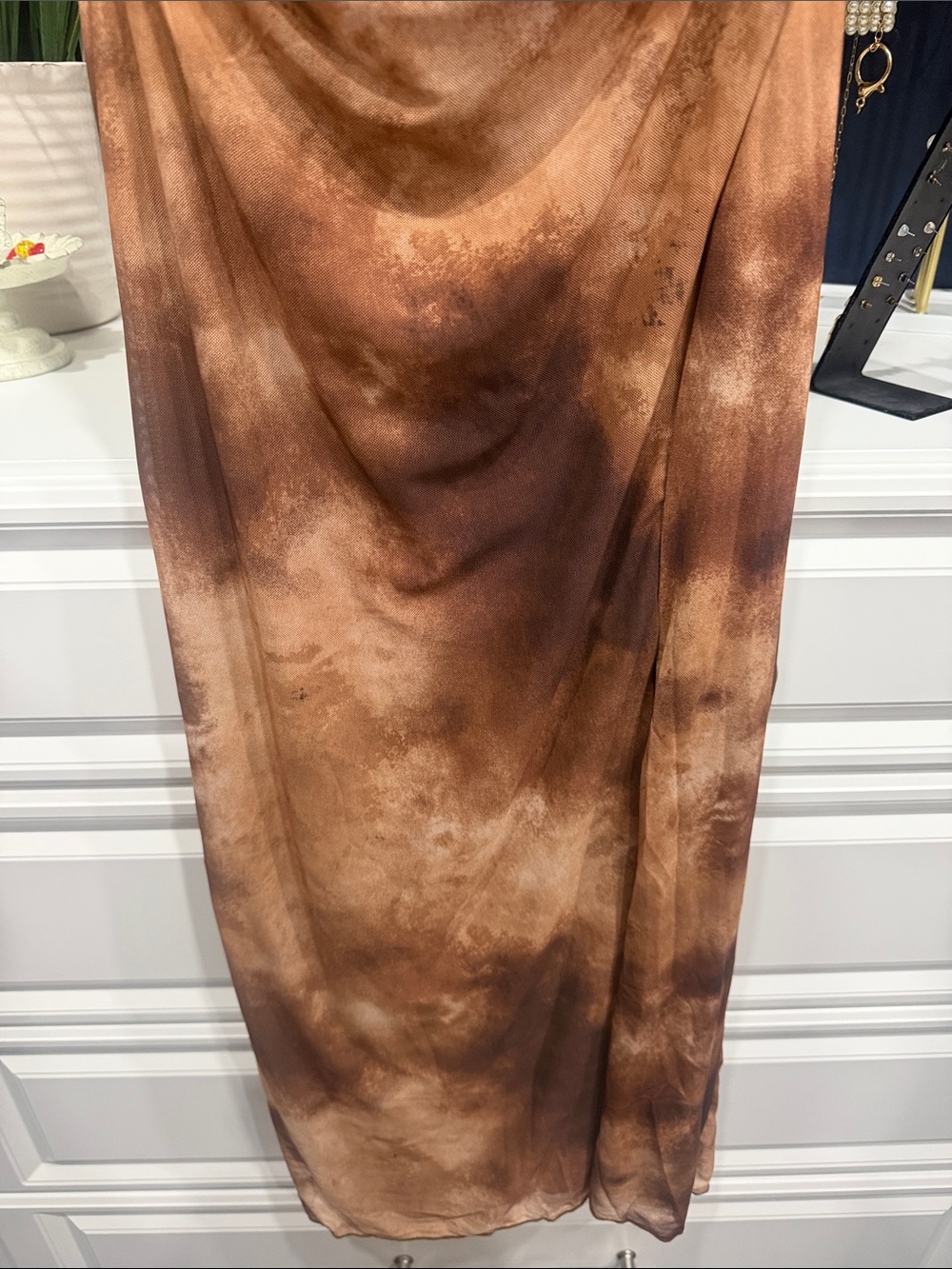 Strapless Brown Satin Evening Gown SZ Small - Picture 5 of 10
